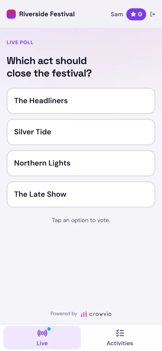 The same poll on a phone, with a button for each band